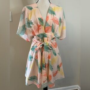 Floerns colorful tropical palm leaf dress open back SZ M